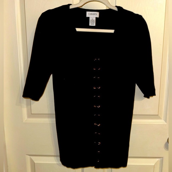 Carmen Marc Valvo women’s black ribbed lace up detail blouse XL contemporary - Picture 1 of 6